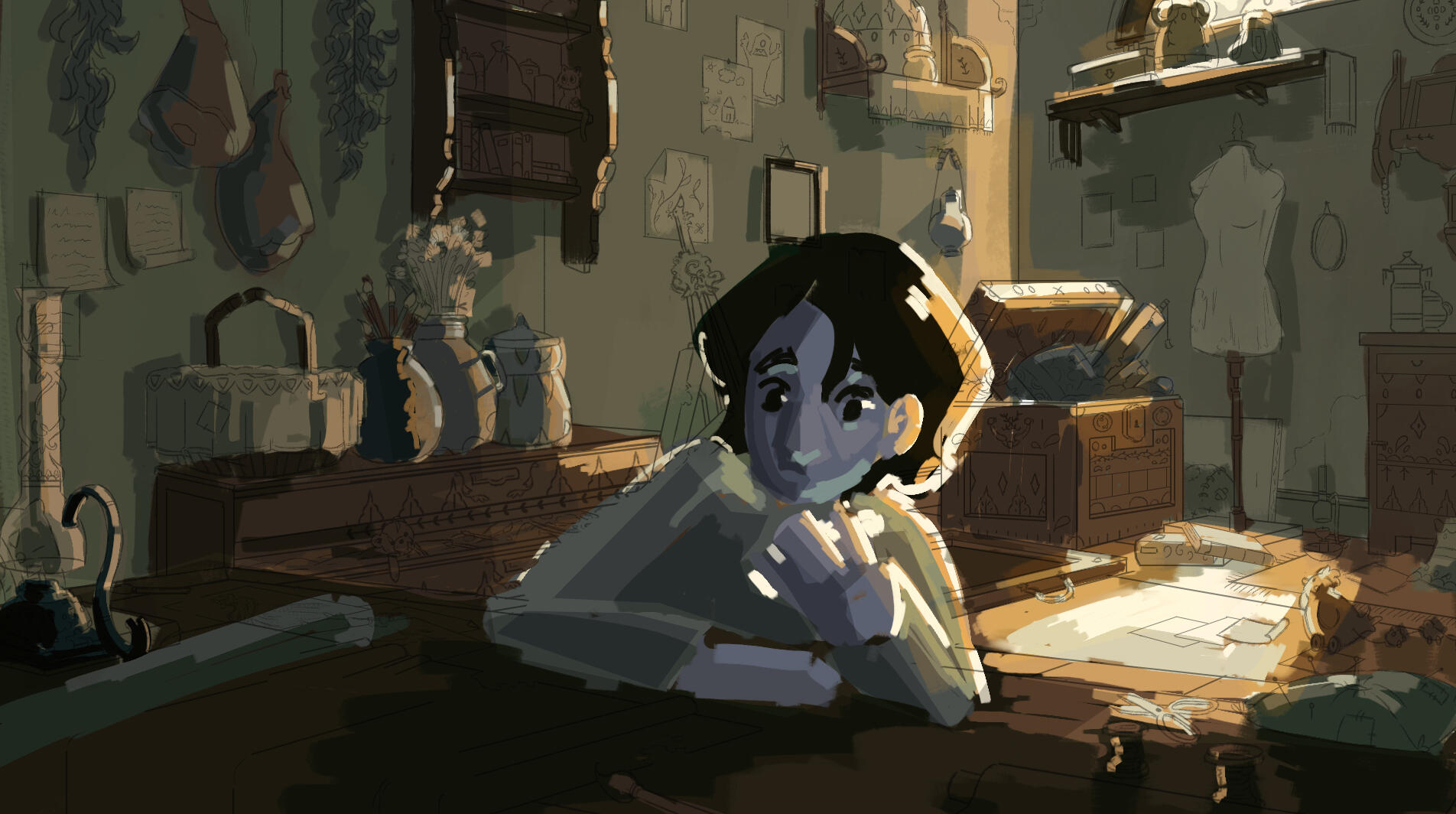 MISHA'S ATTIC color illustration on layout by Sandrine Piperaud