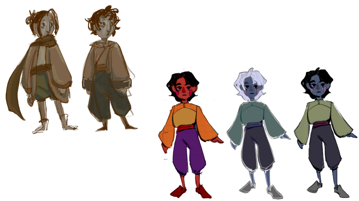 main character first concepts and color tests