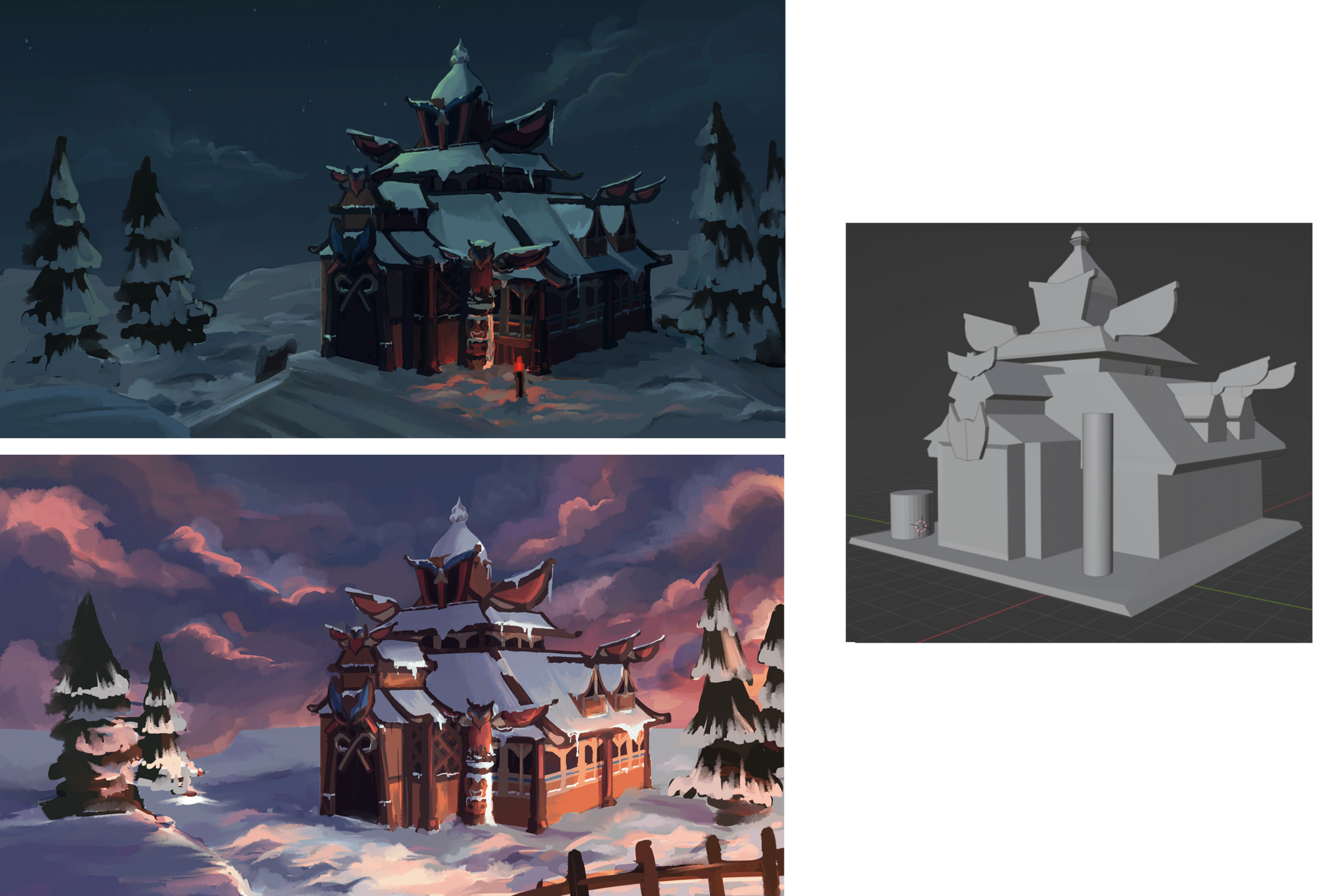 THE OWL TEMPLE paintings for mood research on 3d base concept by https://www.artstation.com/onecshen