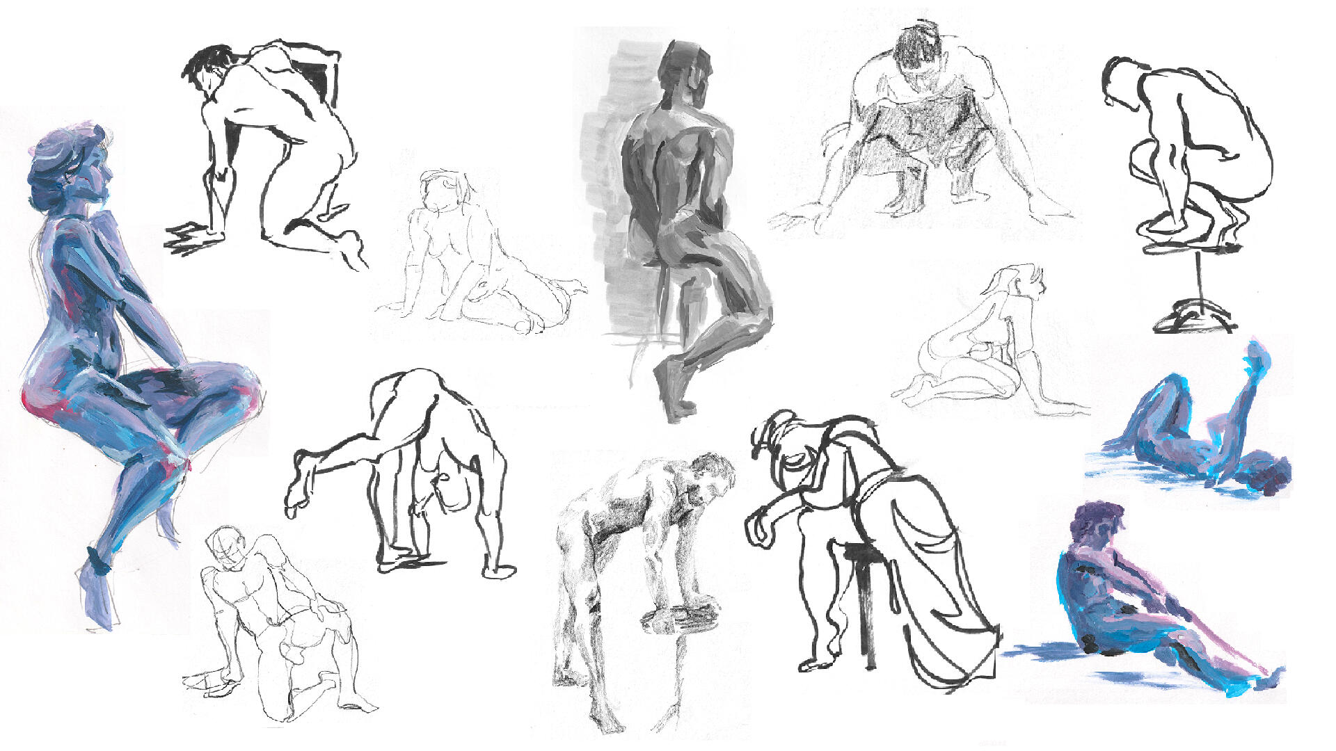 FIGURE DRAWING graphite, Indian ink, gouache and acrylic _