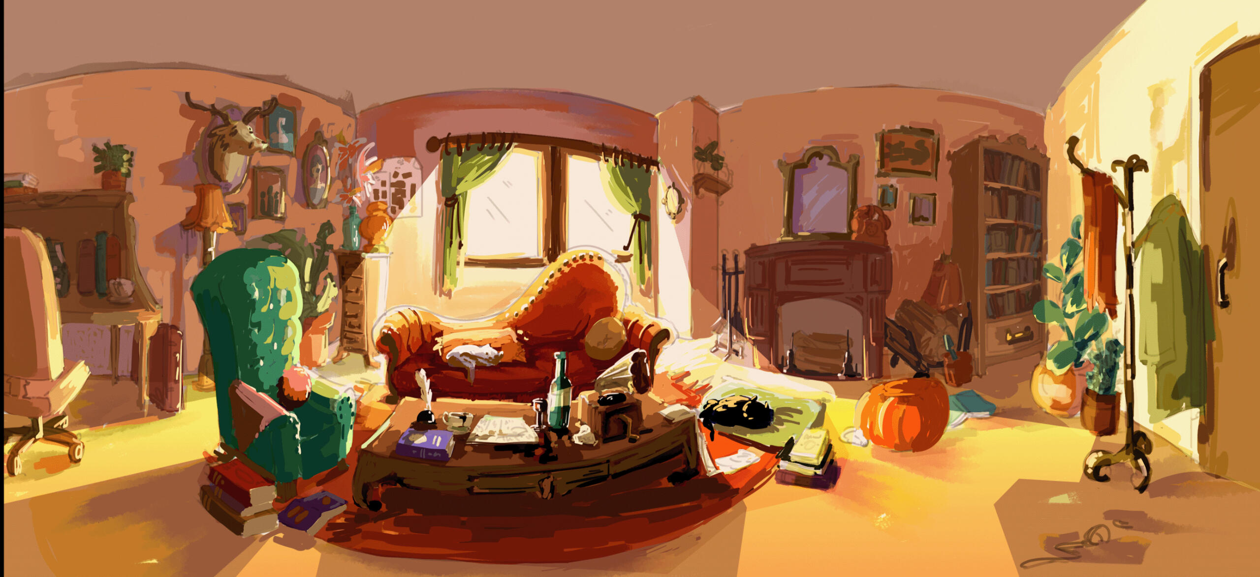 LIVING ROOM PANORAMA WIP warm cozy atmosphere